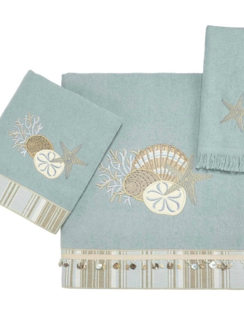 Coastal Shell Embroidered Bath Towel Set